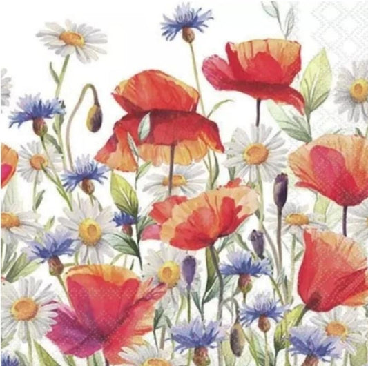 Poppy Flower Paper Napkin - Cocktail Size