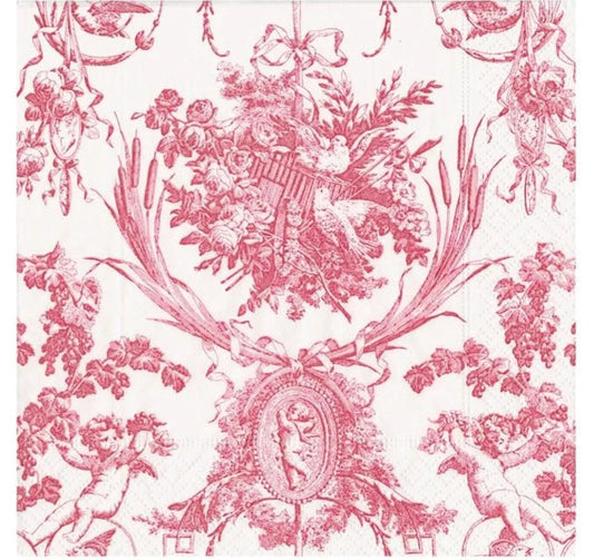 Pink Toile Angel Floral  Paper Napkin - Cocktail Size