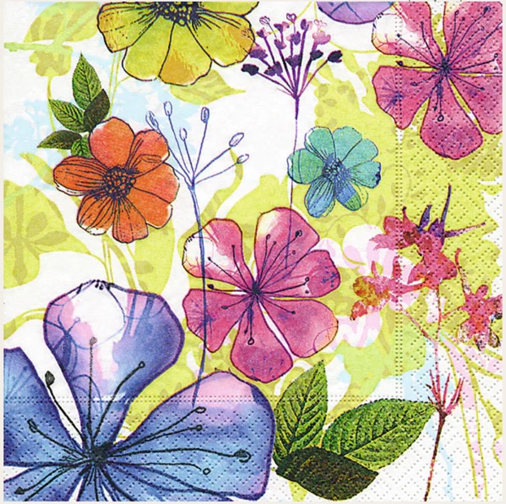 Wildflower Periwinkle Flower Floral Meadow Collage Paper Napkin - Cocktail Size