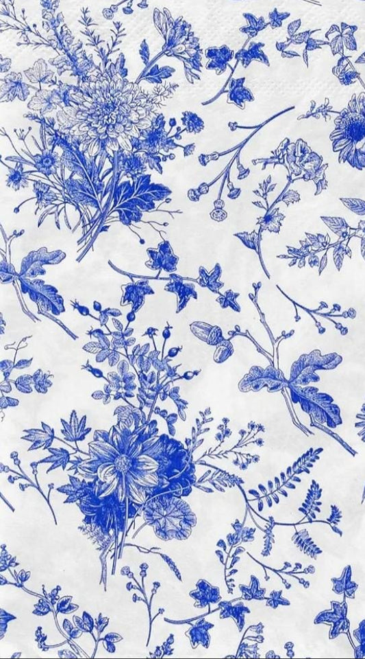 Blue & White Toile Flower Paper Napkin - Guest Size