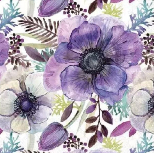 Purple Flowers  Paper Napkin - Cocktail Size