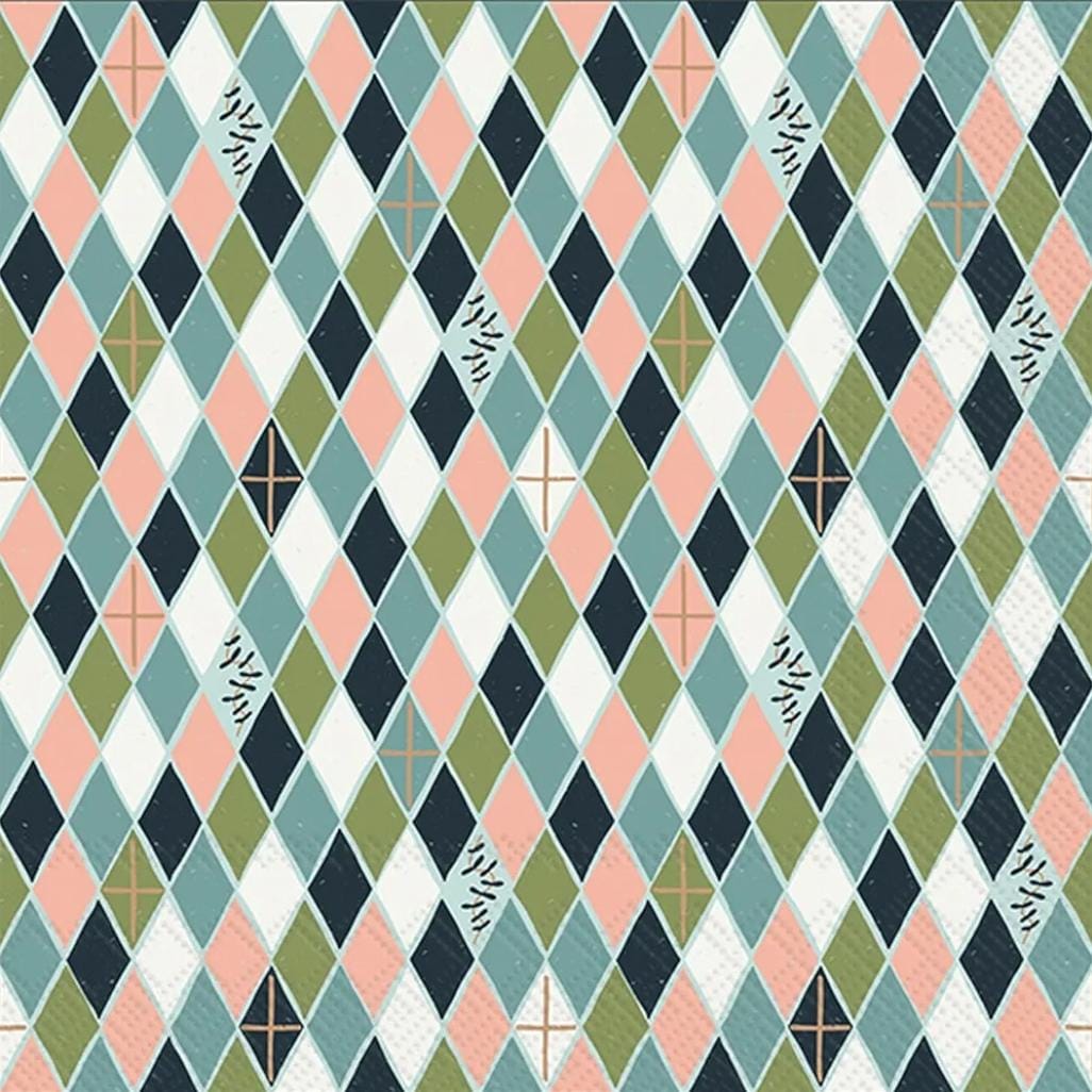 Diamond Argyle  Plaid Paper Napkin - Cocktail Size