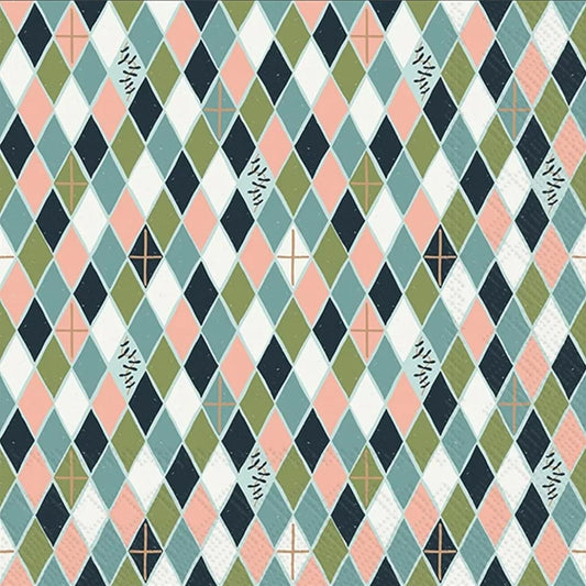 Diamond Argyle  Plaid Paper Napkin - Cocktail Size
