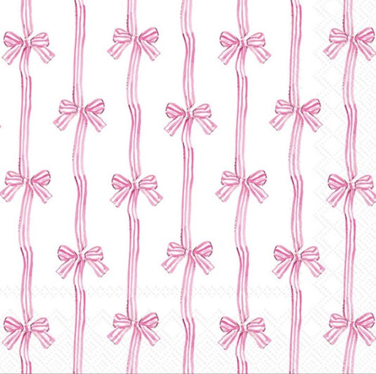 Pink Stripe Bow Paper Napkin - Luncheon Size