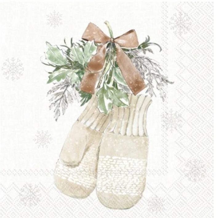 Christmas Mittens Gloves Paper Napkin - Cocktail Size