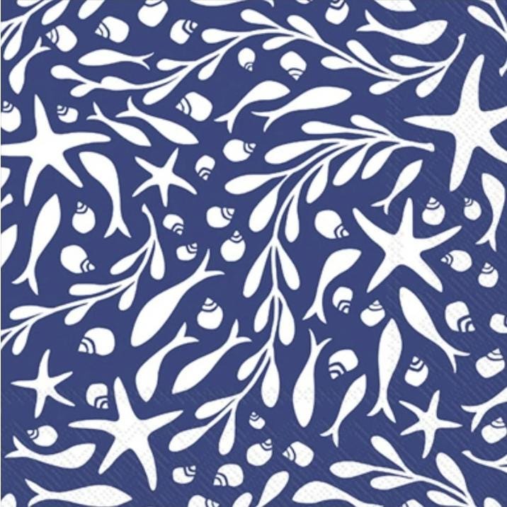 Blue & White Starfish Swirl Paper Napkin - Cocktail Size