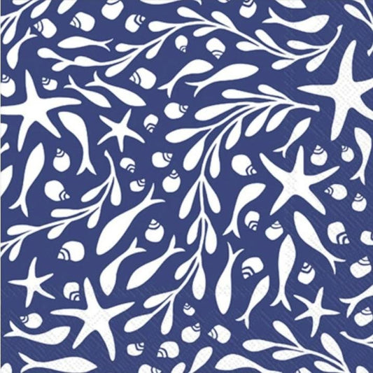 Blue & White Starfish Swirl Paper Napkin - Cocktail Size