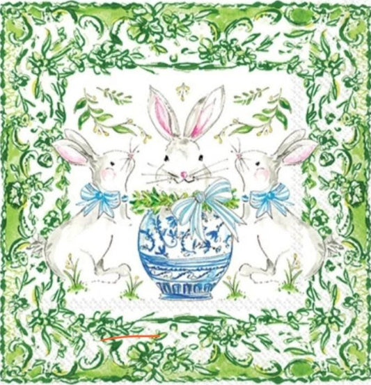 Easter Bunny Toile Paper Napkin - Cocktail Size