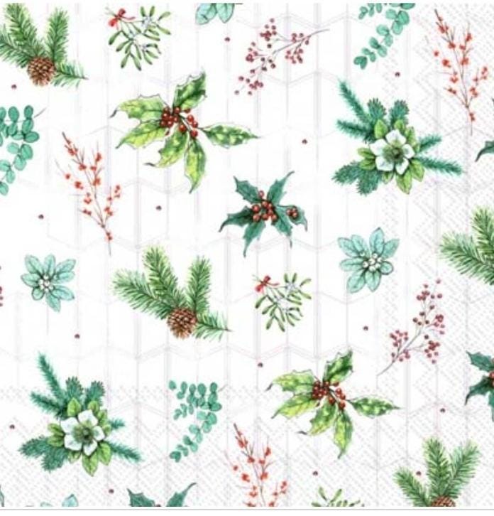 Christmas Holly Mistletoe Paper Napkin - Luncheon  Size