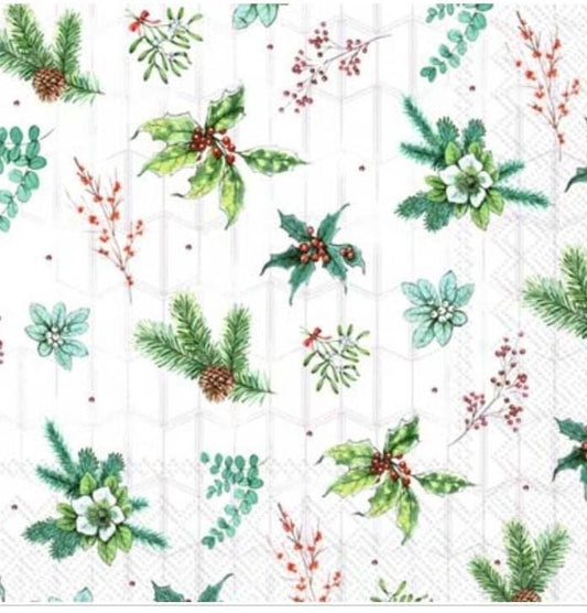 Christmas Holly Mistletoe Paper Napkin - Luncheon  Size