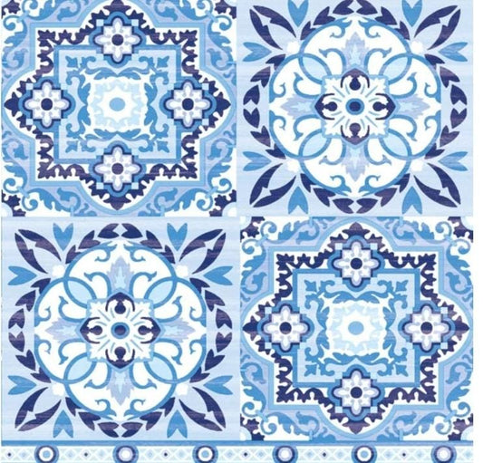 Blue & White Tiles Paper Napkin - Luncheon Size