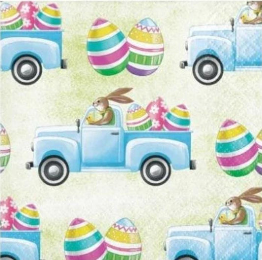 Easter Bunny Truck Paper Napkin - Cocktail Size