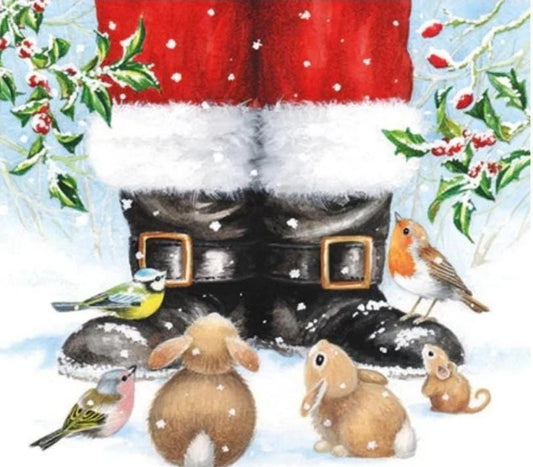 Santa & Animal Friends Paper Napkin - Cocktail Size