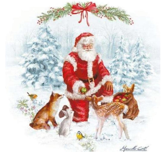 Nostalgic Christmas Santa Animals Paper Napkin - Luncheon Size