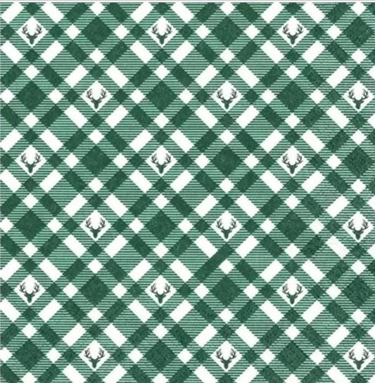 Christmas Green Tartan Deer Plaid Paper Napkin - Luncheon Size