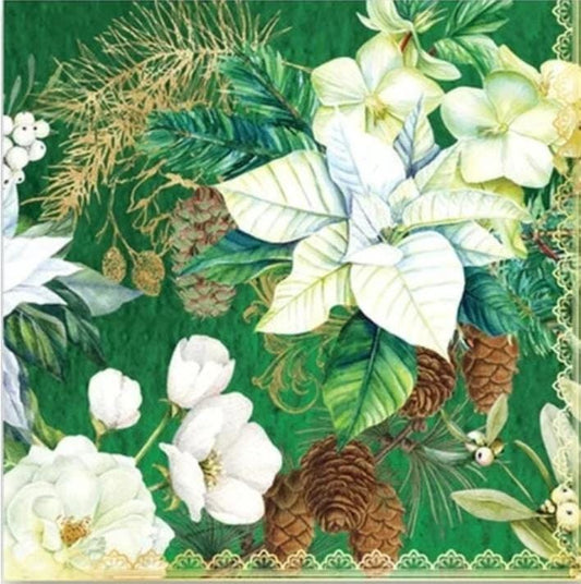 White Poinsettia Paper Napkin  - Cocktail Size