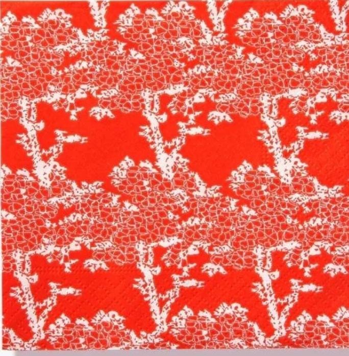 Red Cherry Blossom Tree Paper Napkin - Cocktail Size