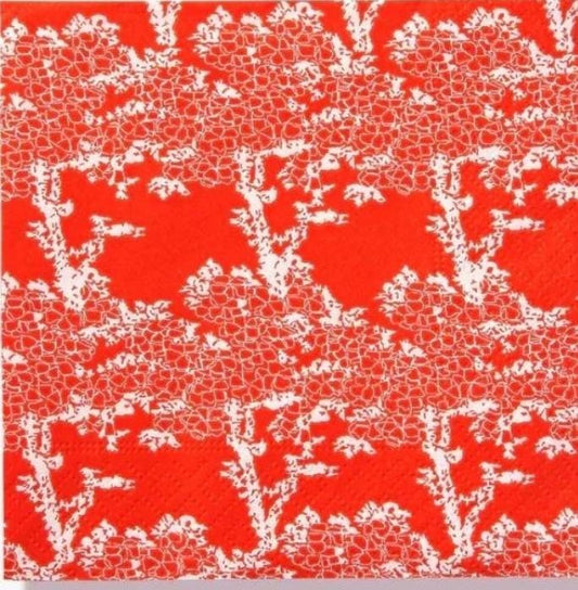Red Cherry Blossom Tree Paper Napkin - Cocktail Size