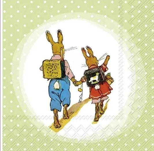 Vintage Easter Bunny Family Paper Napkin - Cocktail Size